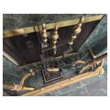 Antique Brass Fireplace Fender, Andiron Set, Fireplace Tool Set, Wrought Iron in Fireplace Log Holder and External Log Holder