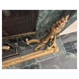 Antique Brass Fireplace Fender, Andiron Set, Fireplace Tool Set, Wrought Iron in Fireplace Log Holder and External Log Holder