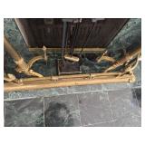 Antique Brass Fireplace Fender, Andiron Set, Fireplace Tool Set, Wrought Iron in Fireplace Log Holder and External Log Holder