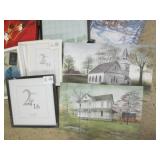 Tote of canvas pictures and frames...