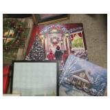 Tote of canvas pictures and frames...