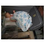 Baby doll in crib, toy shopping car...