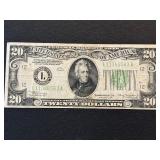 1934 Green Seal $20 Dollar Federal Reserve Note