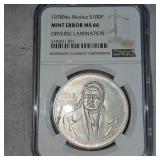 1978 MO Mexico $100 P NGC Mint Error MS66 Obverse Lamination
