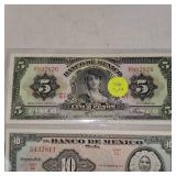 Mexico Cinco Diez Viente Pesos Bills, uncirculated