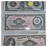 Mexico Cinco Diez Viente Pesos Bills, uncirculated