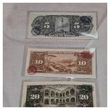Mexico Cinco Diez Viente Pesos Bills, uncirculated