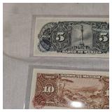 Mexico Cinco Diez Viente Pesos Bills, uncirculated