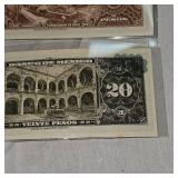 Mexico Cinco Diez Viente Pesos Bills, uncirculated