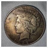 1922 Peace Dollar $1 VF+ with Gold Toning , Very Luxurious