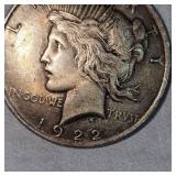 1922 Peace Dollar $1 VF+ with Gold Toning , Very Luxurious