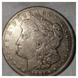 1921 S Morgan Dollar, Fine Plus with Gold Toning