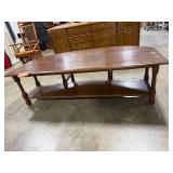 Oak Drop Leaf Coffee Table with Lower Shelf 48x19x18 Inches