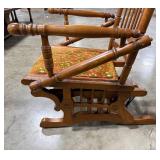 Vintage Wooden Glider Rocking Chair with Upholstered Seat