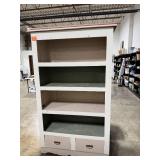 Tall Painted Wood Bookshelf with Drawers 72x42x18 Inches