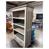 Tall Painted Wood Bookshelf with Drawers 72x42x18 Inches