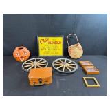 Vintage Decor and Collectibles Lot: Cash for Gold Sign, Pumpkin, Wagon Wheels, Frames, and More
