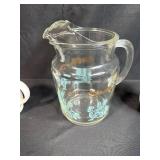 Mixed Set of Pitchers and Blue Glass Tumblers Including Pfaltzgraff and Nemadji Pottery