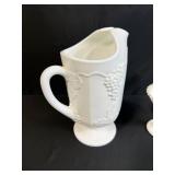 Collection of 5 White Milk Glass Pieces - Pitchers, Dishes, and Bowls