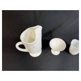 Collection of 5 White Milk Glass Pieces - Pitchers, Dishes, and Bowls