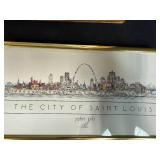 St. Louis Art and Collectibles Set with Framed Prints, Mugs, and Carlisle Stoneware Pitcher