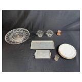 Vintage Mixed Lot of Glassware, Plates, and Metal Trays