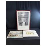 Framed Multnomah Falls Oregon Print and 2 Art Prints Collection