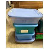 Lot of 8 Plastic Storage Totes with Lids in Assorted Sizes and Colors