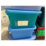 Lot of 8 Plastic Storage Totes with Lids in Assorted Sizes and Colors