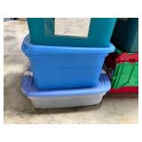 Lot of 8 Plastic Storage Totes with Lids in Assorted Sizes and Colors
