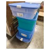 Lot of 8 Plastic Storage Totes with Lids in Assorted Sizes and Colors