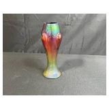 Nouveau Bohemian Iridescent Art Glass Vase with Pulled Feather Design, 9 Inches Tall