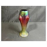 Nouveau Bohemian Iridescent Art Glass Vase with Pulled Feather Design, 9 Inches Tall