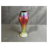 Nouveau Bohemian Iridescent Art Glass Vase with Pulled Feather Design, 9 Inches Tall