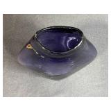 Vintage Art Glass Pieces - Northwood "Button Panels" Blue Ruffled Opalescent Compote and Hand-Blown Purple Amethyst Vase