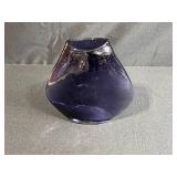 Vintage Art Glass Pieces - Northwood "Button Panels" Blue Ruffled Opalescent Compote and Hand-Blown Purple Amethyst Vase