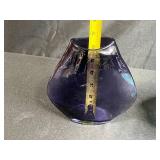 Vintage Art Glass Pieces - Northwood "Button Panels" Blue Ruffled Opalescent Compote and Hand-Blown Purple Amethyst Vase