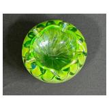 Vibrant Green Handblown Art Glass Bowl with Ruffled Rim - Possibly Moser or Murano