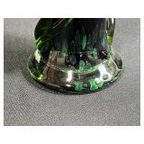 MCM Purple and Green Hand-Blown Glass Vase with Swirl Design, 8 Inches Tall