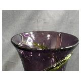 MCM Purple and Green Hand-Blown Glass Vase with Swirl Design, 8 Inches Tall