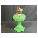 Vintage Green Uranium Glass Oil Lamp with Brass Burner