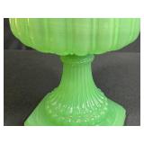 Vintage Green Uranium Glass Oil Lamp with Brass Burner