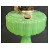 Vintage Green Uranium Glass Oil Lamp with Brass Burner