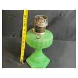Vintage Green Uranium Glass Oil Lamp with Brass Burner