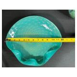 MCM Decorative Murano Like Art Glass Bowl and Brush-McCoy Green Onyx Glazed Pottery Vase Set