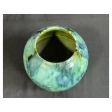 MCM Decorative Murano Like Art Glass Bowl and Brush-McCoy Green Onyx Glazed Pottery Vase Set