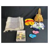 Eclectic Decor Collection with Scarf, Heart Dishes, Wicker Basket and Masks