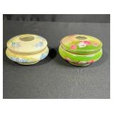 Pair of Hand Painted Porcelain Hair Receiver Jars, B & Co France and Turin Bavaria