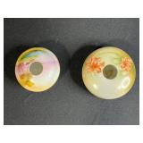 Pair of Hand Painted Nippon Porcelain Hair Receivers with Floral and Landscape Designs