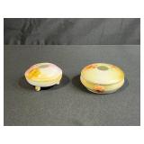 Pair of Hand Painted Nippon Porcelain Hair Receivers with Floral and Landscape Designs